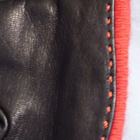 Ralph Lauren Black leather gloves, red trim, M - Picture 4 of 6